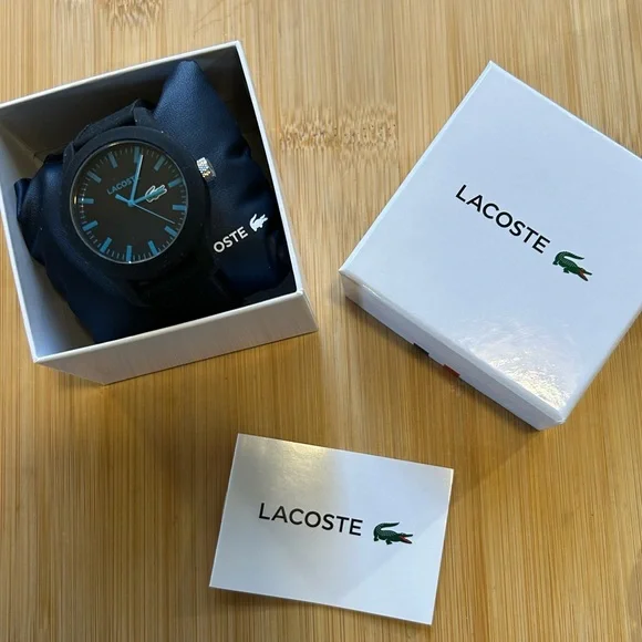 Lacoste Watch With 43mm Black Face & Black Silicone Band